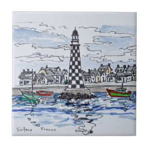 Azulejo Faro de Perdrix, Loctudy Bretaña, Francia