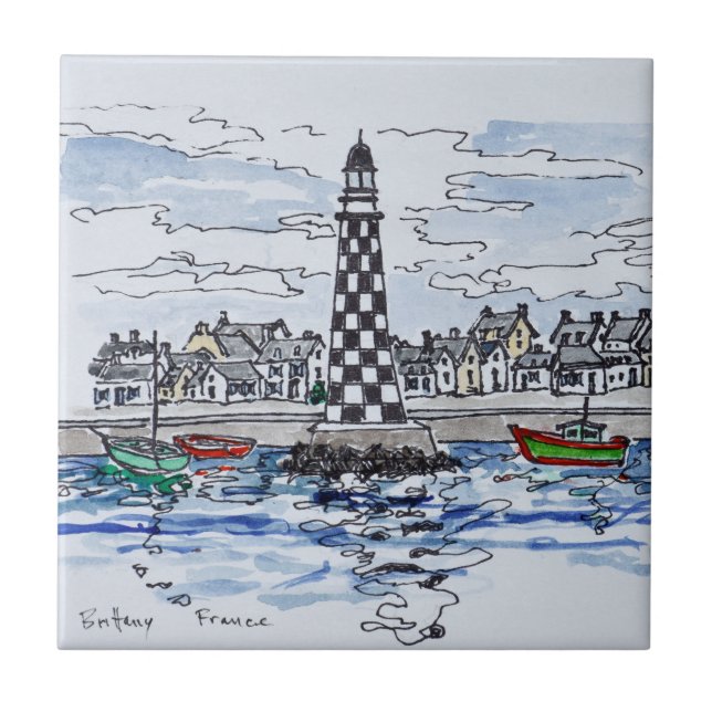 Azulejo Faro de Perdrix, Loctudy | Bretaña, Francia (Frente)