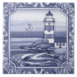 Azulejo Faro en el mar Océano azul y blanco