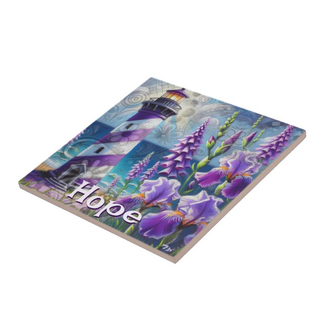 Azulejo Faro morado con Foxglove e Iris personalizado (Lado)