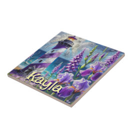 Azulejo Faro morado con Foxglove e Iris personalizado