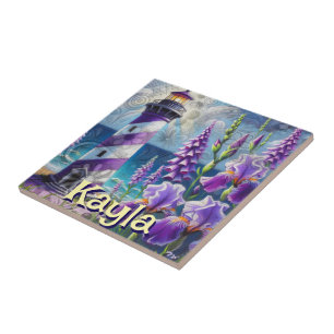 Azulejo Faro morado con Foxglove e Iris personalizado