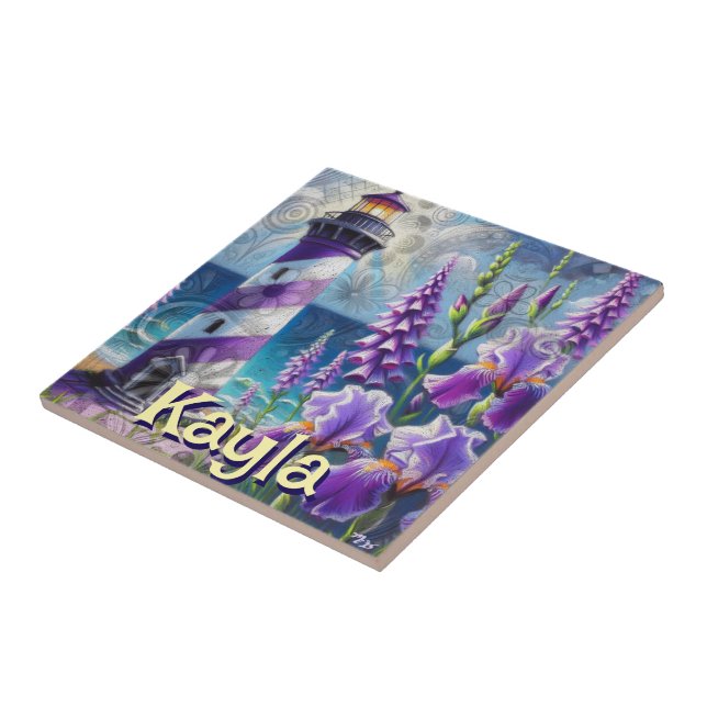 Azulejo Faro morado con Foxglove e Iris personalizado (Lado)