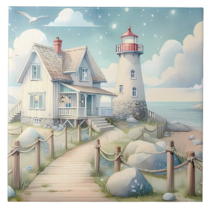 Azulejo Faro Pastel Soñador junto al Mar