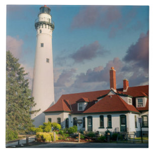 Azulejo Faro Wind Point en el lago Michigan