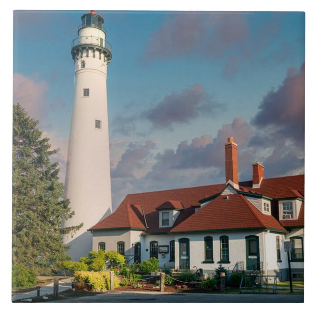 Azulejo Faro Wind Point en el lago Michigan (Frente)
