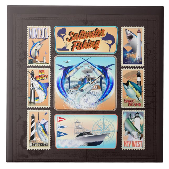 Azulejo Faros de pesca de agua salada (Frente)