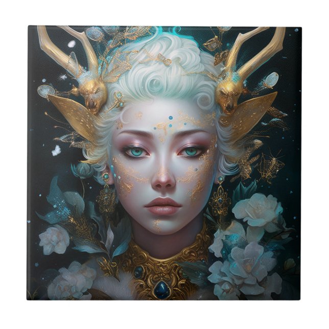 Azulejo Faun Elf Woman Fantasy Art (Frente)