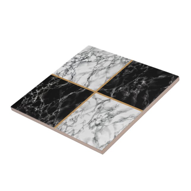 Azulejo Faux Black White Check Marble Cerámica Tile (Lado)
