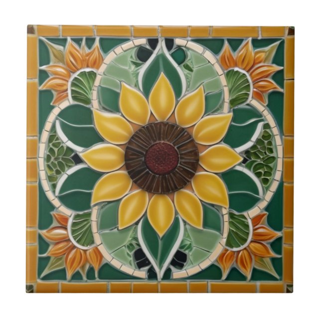 Azulejo Faux Mosaic Amarillo Sunflower Dark Green (Frente)