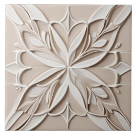 Azulejo Faux Relief Pastel Beige & White Resumen Floral