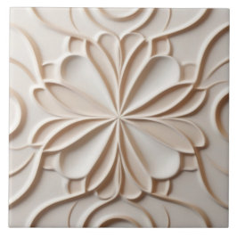 Azulejo Faux Relief Pastel Beige & White Resumen Floral