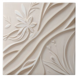 Azulejo Faux Relief Pastel Beige & White Resumen Floral