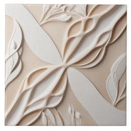 Azulejo Faux Relief Pastel Beige & White Resumen Floral