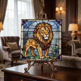 Azulejo Faux Stained Glass Majestic Lion Mosaic Art