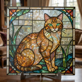 Azulejo Faux Stained Glass Orange Ginger Tabby Cat Art