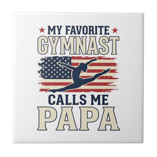 Azulejo Favorite Gymnast Calls Me Papa Patriotic Vintage S (Frente)