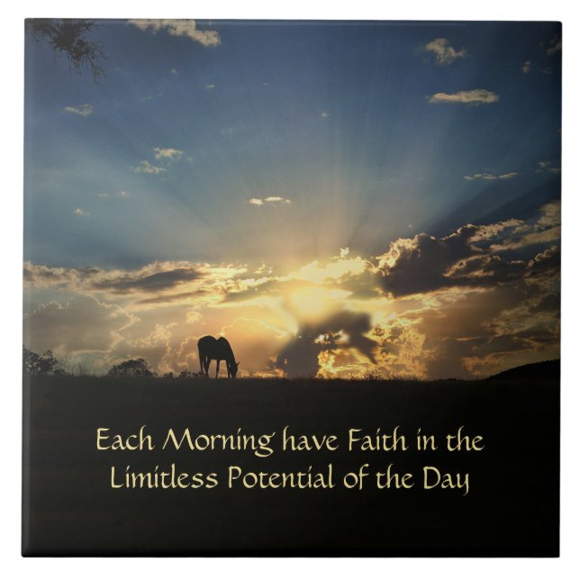 Azulejo Fe alentadora Caballo Inspirador y amanecer (Frente)