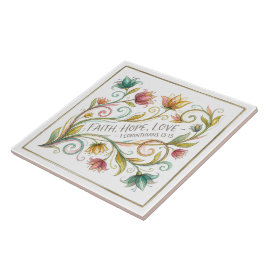 Azulejo Fe Esperanza Amor floral