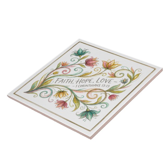 Azulejo Fe Esperanza Amor floral (Lado)
