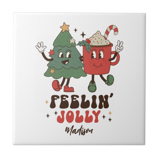 Azulejo Feelin' Jolly Navidades Holidays Funny Retro Name (Frente)