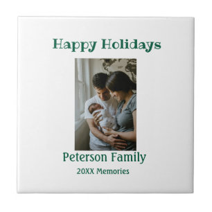 Azulejo Felices fiestas añadir foto de familia verde Navid