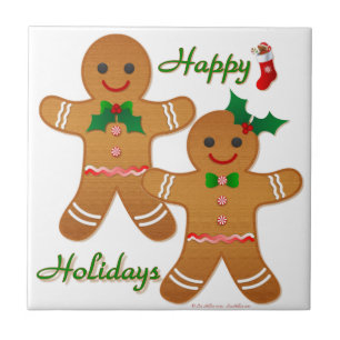 Azulejo Felices Fiestas Hombre Mujer de Pan de Jengibre