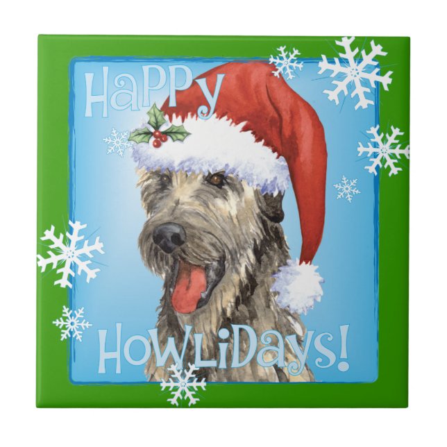 Azulejo Felices Howlidays Irish Wolfhound (Frente)