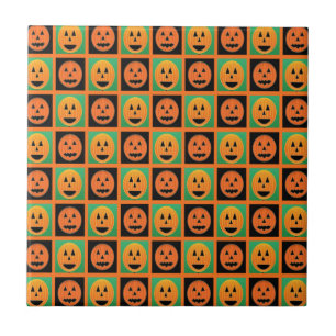 Azulejo Felices rostros de calabaza de Halloween