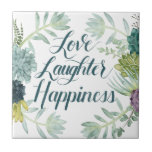 Azulejo Felicidad en las plantas | Amar la risas La felici<br><div class="desc">Disfruta de este diseño de tipografía creativo y suculento en un producto o pieza de arte para realzar y añadir al mundo que te rodea. Artista: Grace Popp</div>