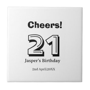 Azulejo Felicidades 21 cumpleaños nombre en letra negrita