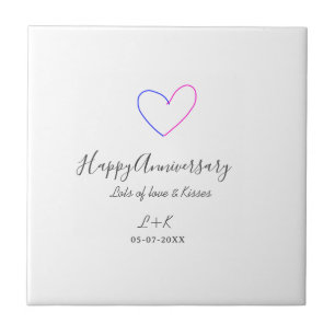 Azulejo Felicidades aniversario corazón rosa azul nombre f