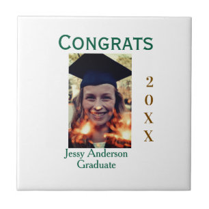 Azulejo Felicidades graduado verde dorado año 20XX nombres