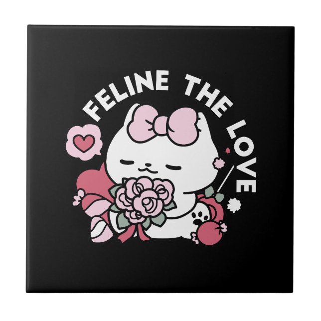 Azulejo Feline el amor - lindo diseño de gato de San Valen (Frente)