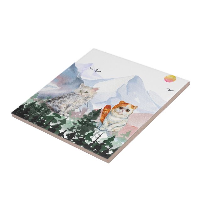 Azulejo felinos gigantes de fantasía en las montañas (Lado)