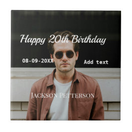 Azulejo Feliz 20 cumpleaños foto simple añadir nombre fech