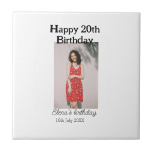 Azulejo Feliz 20 cumpleaños foto simple moderna mínima