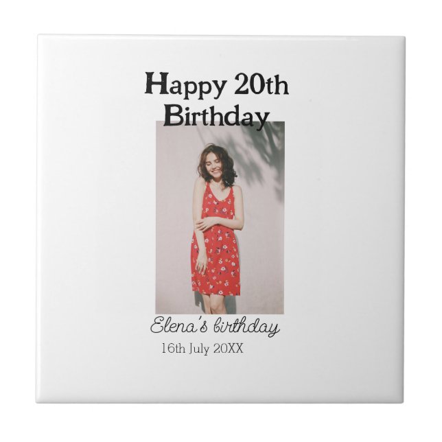 Azulejo Feliz 20 cumpleaños foto simple moderna mínima (Frente)