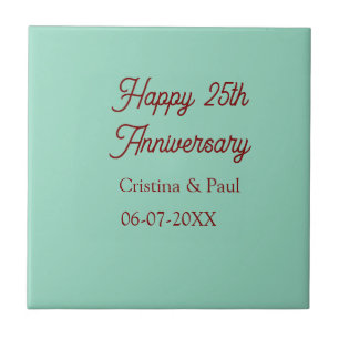 Azulejo Feliz 25 aniversario boho pastel verde malva retr