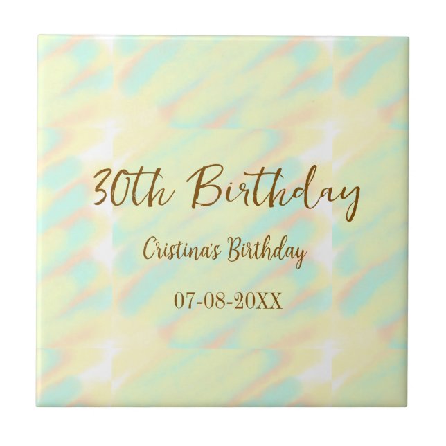 Azulejo Feliz 30 cumpleaños naranja amarillo acuarela (Frente)