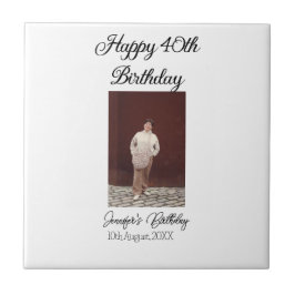 Azulejo Feliz 40 cumpleaños foto simple moderno mínimo