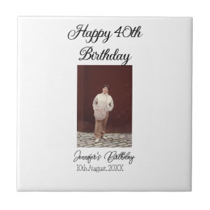 Azulejo Feliz 40 cumpleaños foto simple moderno mínimo