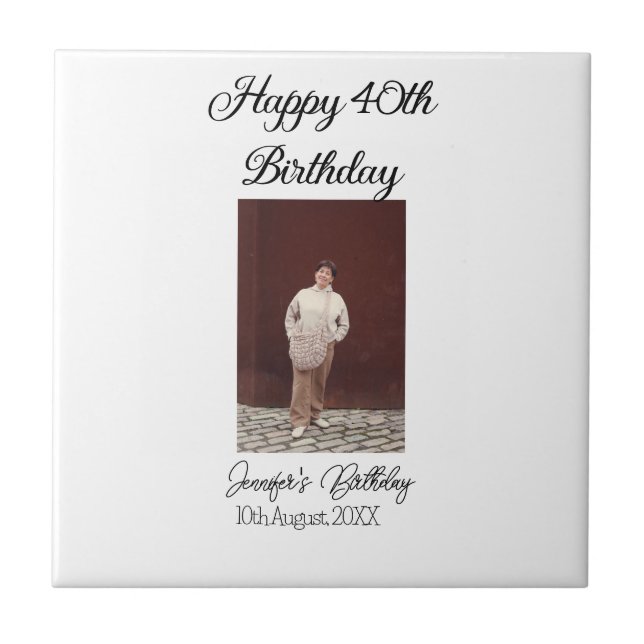 Azulejo Feliz 40 cumpleaños foto simple moderno mínimo (Frente)