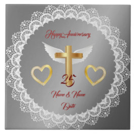 Azulejo Feliz Aniversario de Encaje de Plata Personalizado