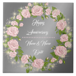 Azulejo Feliz Aniversario de Rosa de Plata Personalizada
