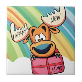 Azulejo Feliz Año Nuevo Moose - Diseño de celebraciones fe