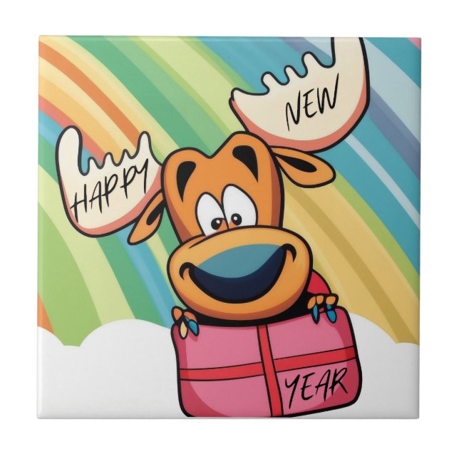 Azulejo Feliz Año Nuevo Moose - Diseño de celebraciones fe (Frente)