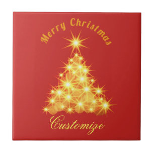 Azulejo Feliz árbol de oro de Navidad Thunder_Cove