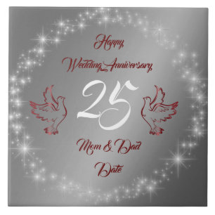 Azulejo Feliz Brillante Personalizar Plata 25 Aniversario