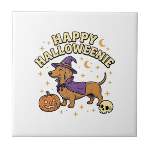 Azulejo Feliz Camiseta de Perro Bruja Dachshund de Hallowe